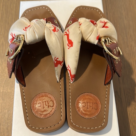 Chloe Woody Little Horses Sandals in Cream/Red print and leather- Gently Used - Picture 2 of 3